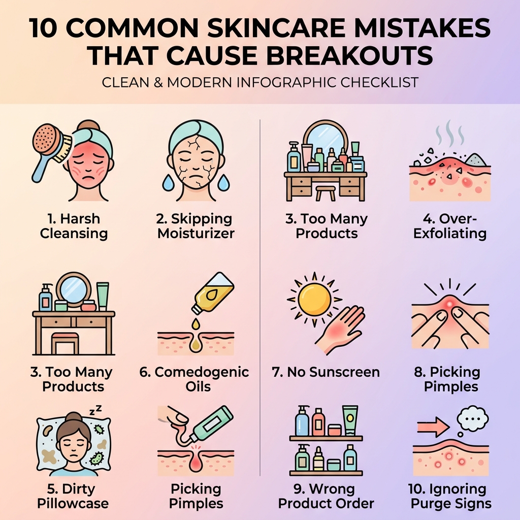 10 Common Skincare Mistakes That Cause Breakouts — Visual Checklist
