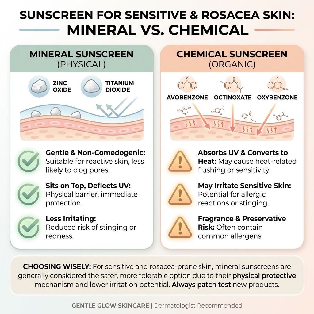 Mineral vs chemical sunscreen comparison for rosacea
